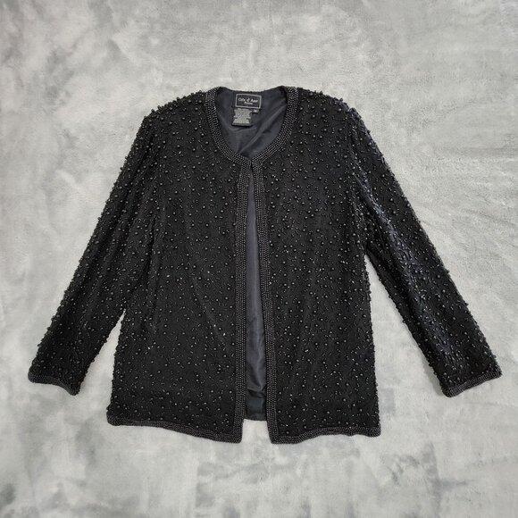 Cote d Azur Beaded Jacket Medium Black Silk Formal Cocktail Party Wedding Event - Picture 1 of 11